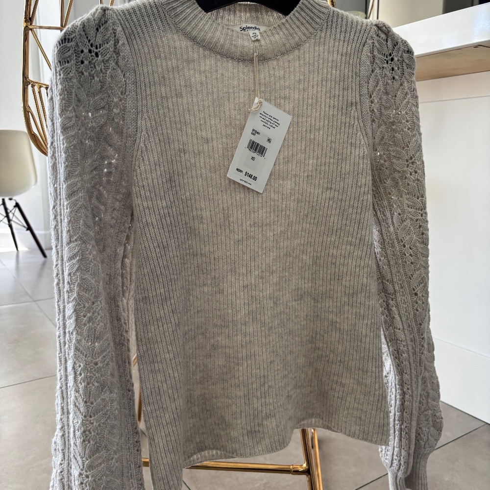 Splendid Women's Phoebe Pointelle Sweater Size X-Small Oat Heather